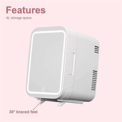 4L Mini Mirror Fridge, Beauty Makeup Skincare Refrigerator, AC/DC Heated Cooling Beauty Refrigerator, Car Mini Fridge