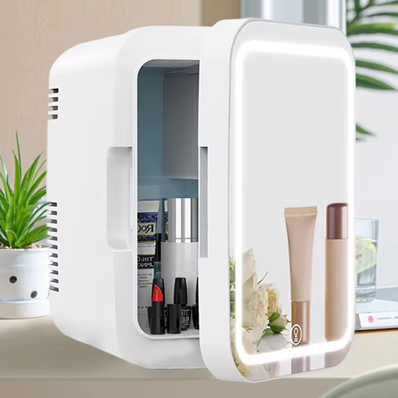 4L Mini Mirror Fridge, Beauty Makeup Skincare Refrigerator, AC/DC Heated Cooling Beauty Refrigerator, Car Mini Fridge