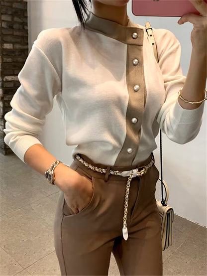 SW7697Q New 2023 Women'S Sweaters Autumn Winter Fashionable Elegant Lady Pearl Buttons Short Cardigans Vintage Tops