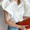 Vintage Puff Sleeve Elegant Shirt White Black All Match Blouse Turn down Collar Office Ladies Blusa Female Casual Tops