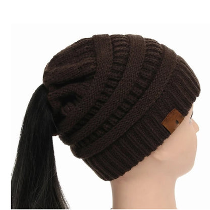 High Bun Ponytail Beanie Hat Chunky Soft Stretch Cable Knit Warm Fuzzy Lined Skull Beanie Acrylic Hats Men and Women