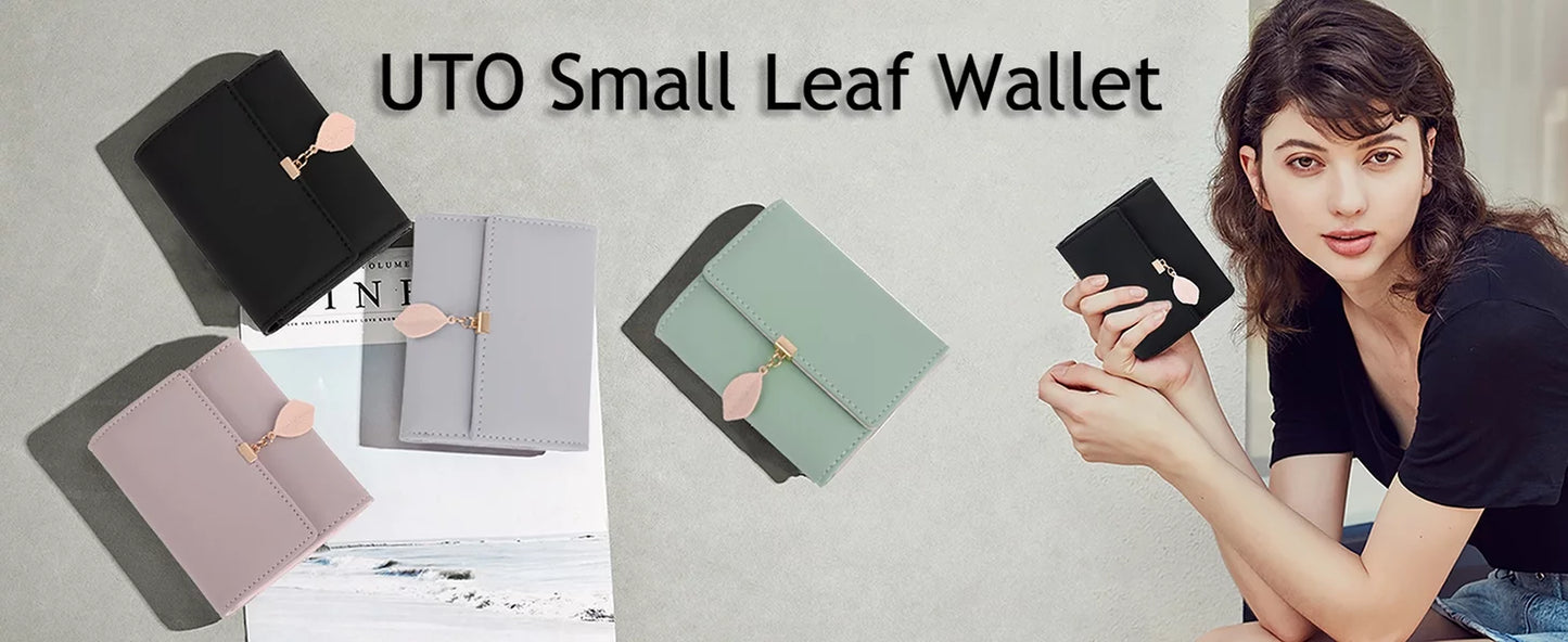 Small Wallet for Women PU Leather RFID Blocking Card Holder Zipper Coin Purse with Leaf Pendant(Green)