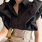 Vintage Puff Sleeve Elegant Shirt White Black All Match Blouse Turn down Collar Office Ladies Blusa Female Casual Tops