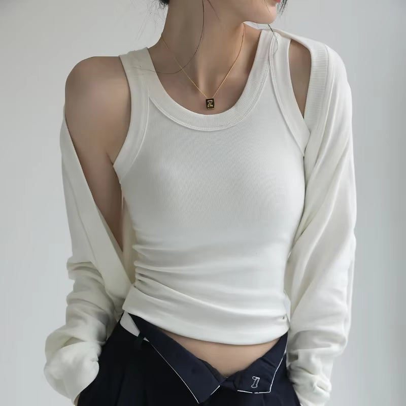 2024 New Women Solid round Neck Ribbed Tank Top Camisole Women Summer Basic Elastic Tanktop One-Piece Vest with Chest Pad Y2K